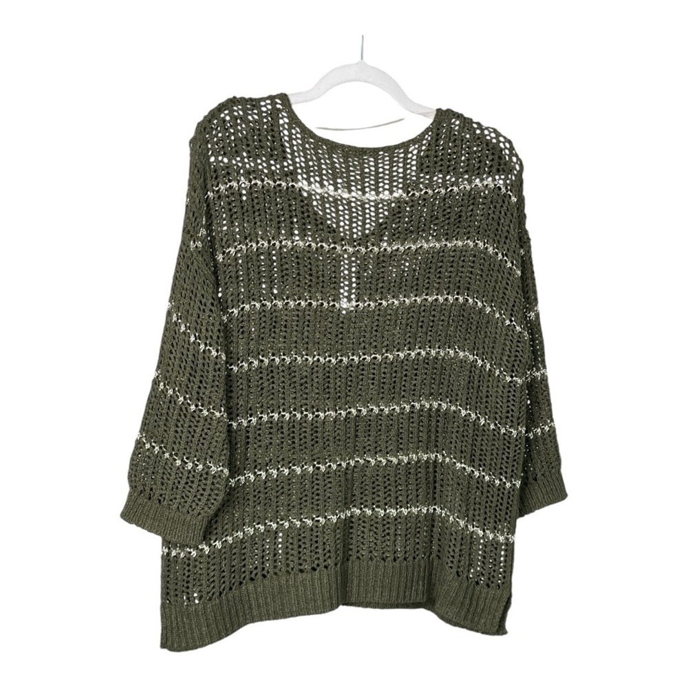 Chicos Olive Green Silver Open Knit Sweater 2 - Picture 5 of 9